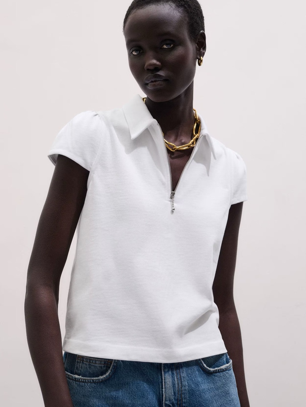 ME+EM White Cap Sleeve Polo Tee